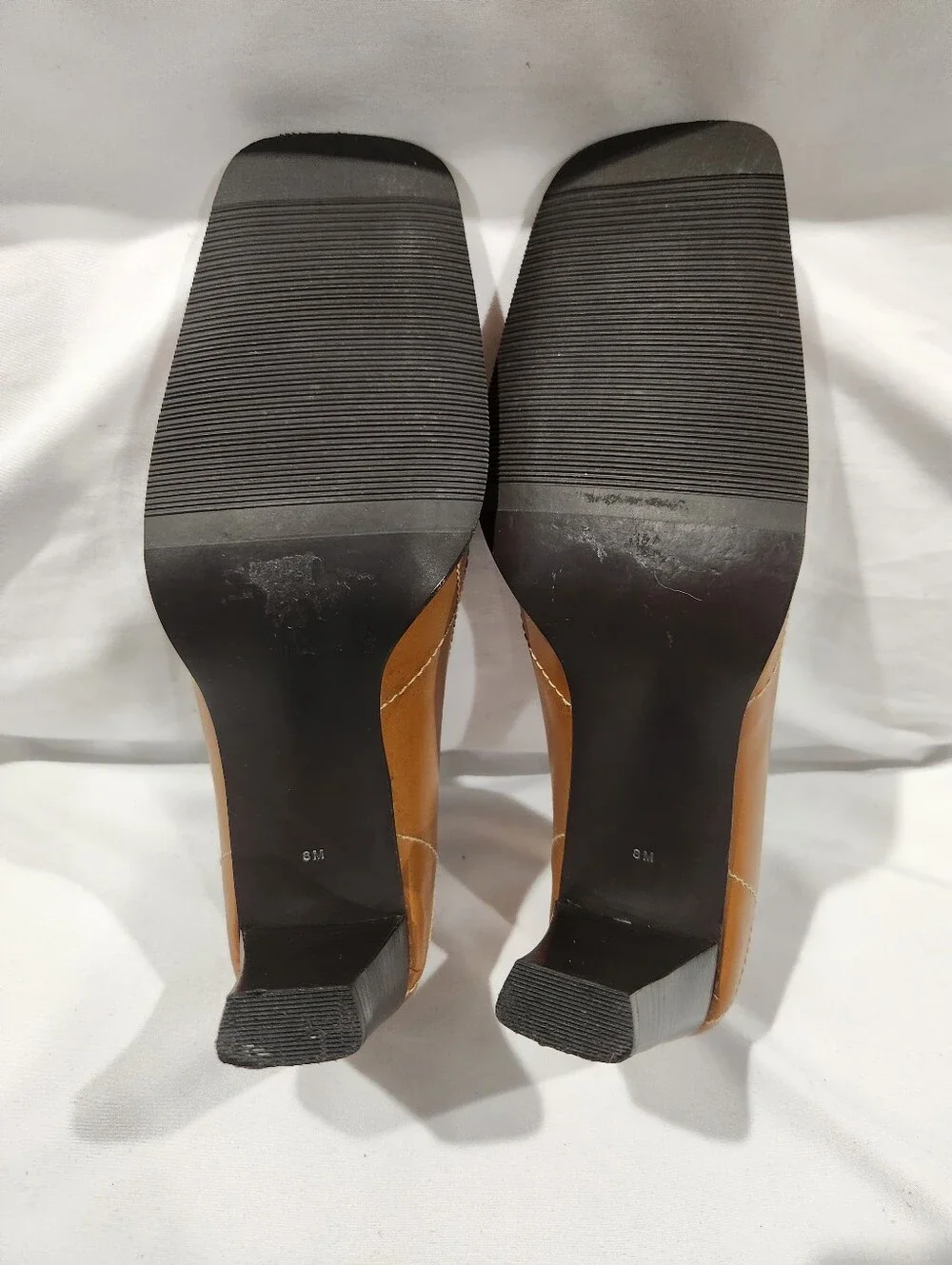 Amanda Smith Tuscany Vintage Y2K Cognac Block Heel Square Tie Pumps Size 8